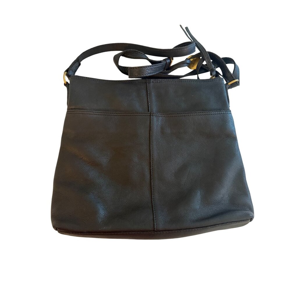 Margot New York Leah Womens Split Pocket Crossbody Bag Black Leather Handcrafted - Picture 4 of 14